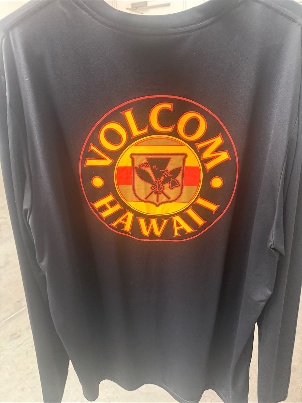 Volcom Black Long Sleeve Hawaii Logo Tee with Orange & Yellow Graphic